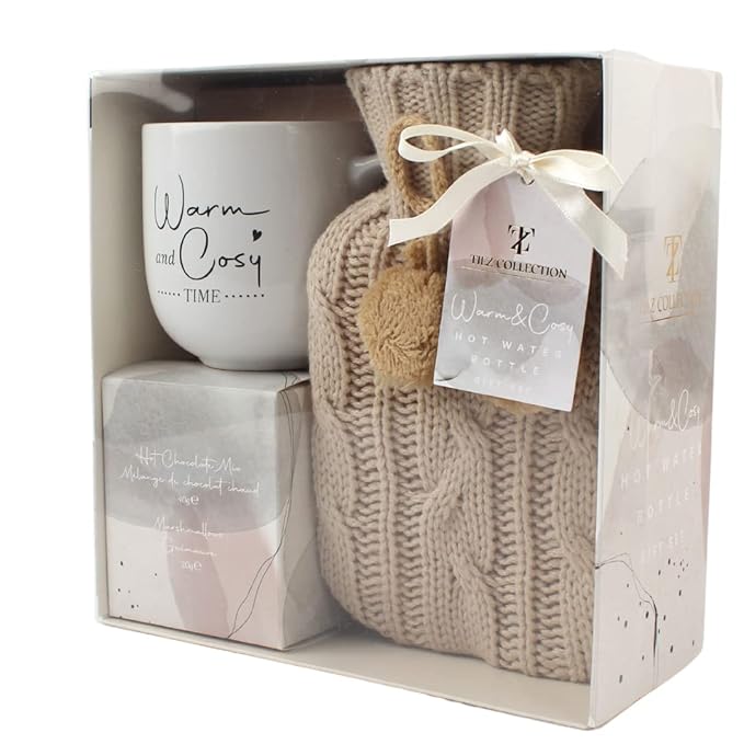 Women Gift Set -Hot Water Bottle, Hot Chocolate Mix, Mini Marshmallows, Mug, Socks, Crushed Candy |Mini Winter Hot Water Bottle With Cover|Cosy Gifts |Women Gifts |Hot Chocolate Gift Sets