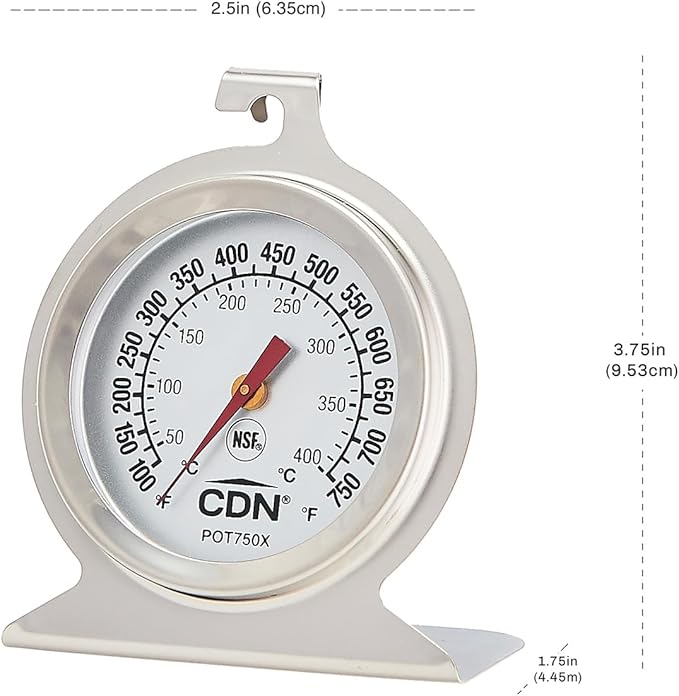 CDN High Heat Oven Thermometer | ProAccurate® | NSF Certified | 100-750°F Range | For Broiling, Roasting, High-Temp Cooking | Lab Glass Lens | POT750X