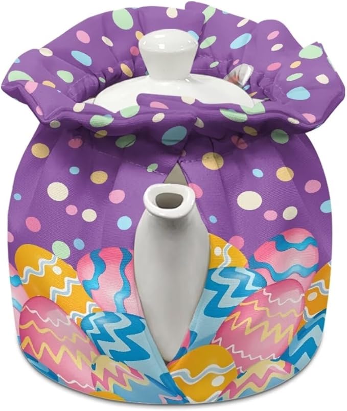 Tea Cozy for Teapots Portable Easter Day Breakfast Warmer Extra Thick Insulated Kettle Covers for Home Party Decor, Rabbit Egg Pattern Teapot Dust Covers