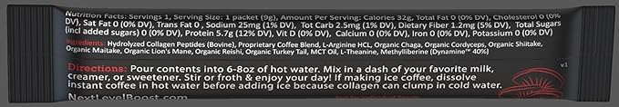 Energy Boost Organic mushroom Instant Coffee - 10 x 9g Packets - Healthy Coffee alternative and Substitute - With Dynamine, Collagen, Lions Mane and Antioxidant