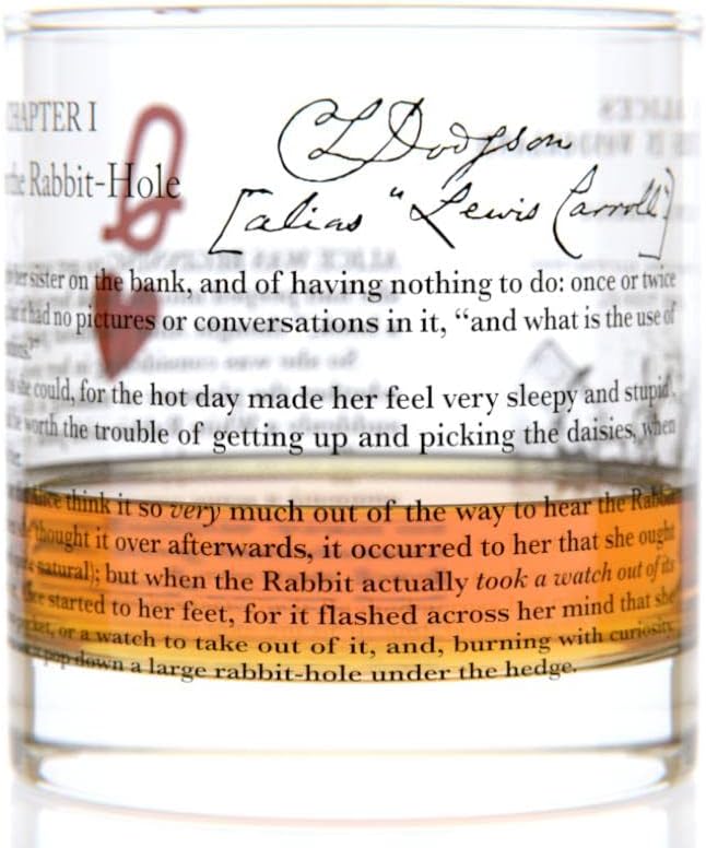 Well Told Classic Literature Rocks Glass - Alice's Adventures in Wonderland by Lewis Carroll - Old Fashioned Whiskey Glass Gift for Book Lovers (11 oz)