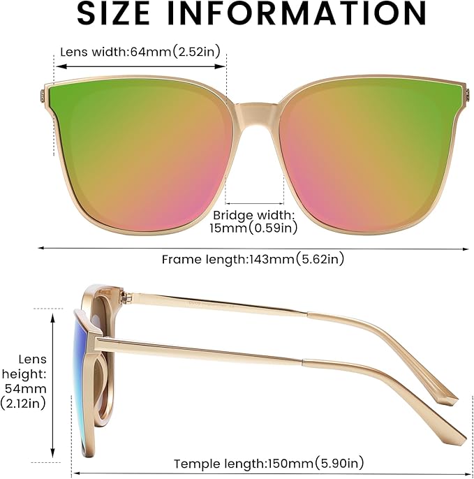 DUCO Oversized Polarized Sunglasses Womens Trendy Mirrored Shades Retro Round Vintage Light Weight UV400 Sun Glasses W016
