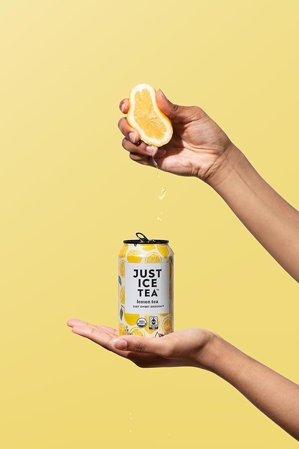 Just Ice Tea, Lemon Flavored Black Iced Tea, 24-Pack (12oz Cans), USDA Certified Organic, Real Brewed, Low Calorie, No Artificial Sweeteners, Fair Trade, Made in USA.