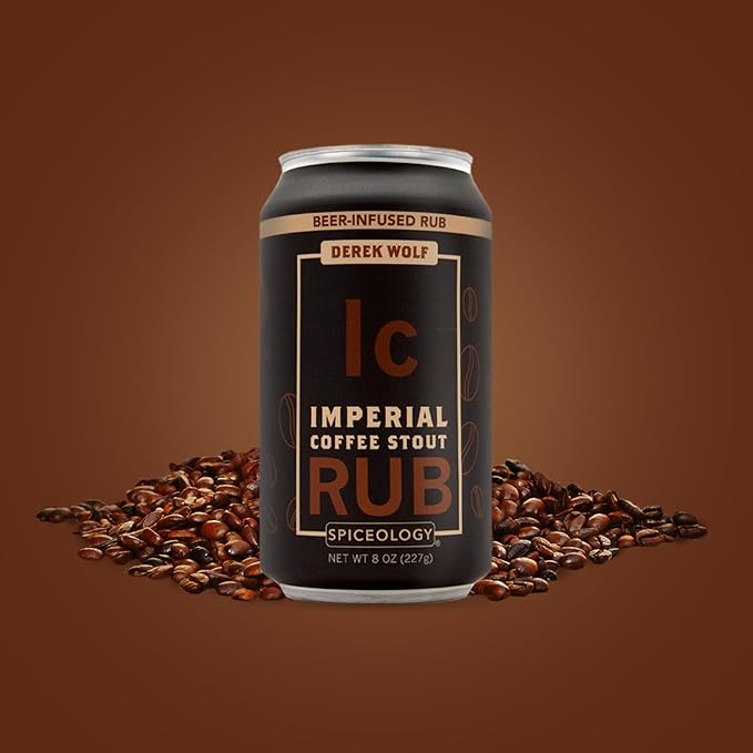 Spiceology & Derek Wolf - Imperial Coffee Stout - Beer-Infused Barbecue Rubs, Spices and Seasonings - Use On: Beef, Pork, Brownies, Nuts, Marinades, or Sauces - 8 oz Can with Resealable Lid