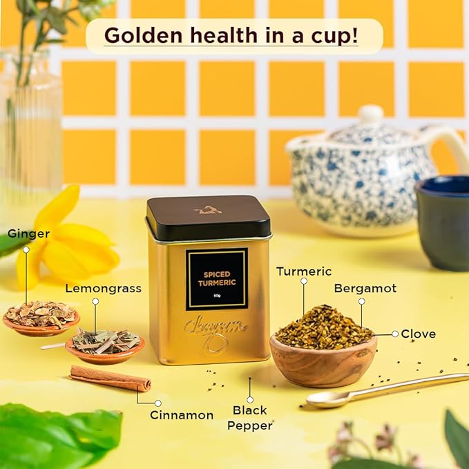 CHAYAM Cinnamon Tea & Spice Turmeric Tea, Combo Pack | 50g/1.77 oz Each | Cinnamon with Orange, Clove, Star Anise | Turmeric with Black Pepper, Ginger, Bergamot | 100% Natural, No Sugar
