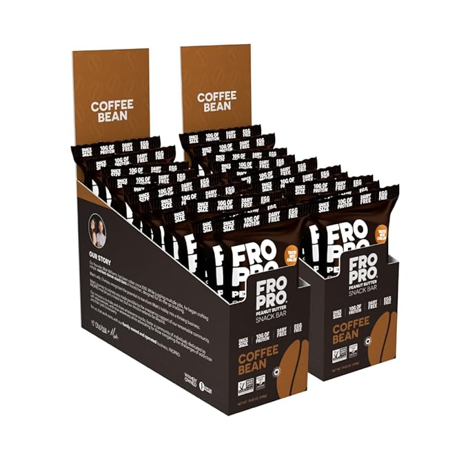 FROPRO Plant Protein Snack Bars - Plant Based Protein Bars, All-Natural, Gluten, Dairy, & Soy Free, High Protein Bars with Low Calories | Coffee, 24 Pack