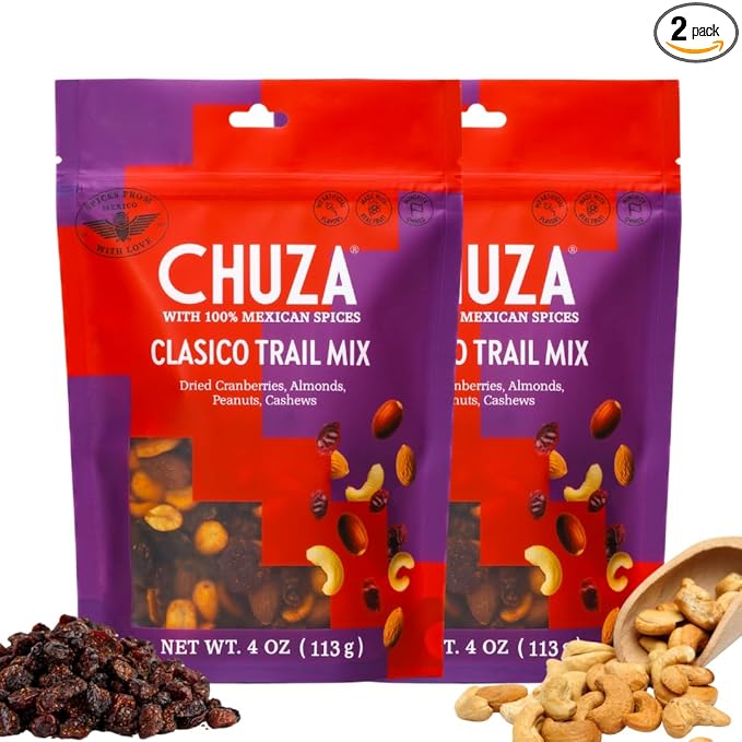 CHUZA Clasico Trail Mix ??Semi Spicy Sweet Snack with 100% Mexican Spices ??Dried Cranberries, Almonds, Peanuts & Cashews ??High Protein, Gluten-Free ??4 oz (Pack of 2)
