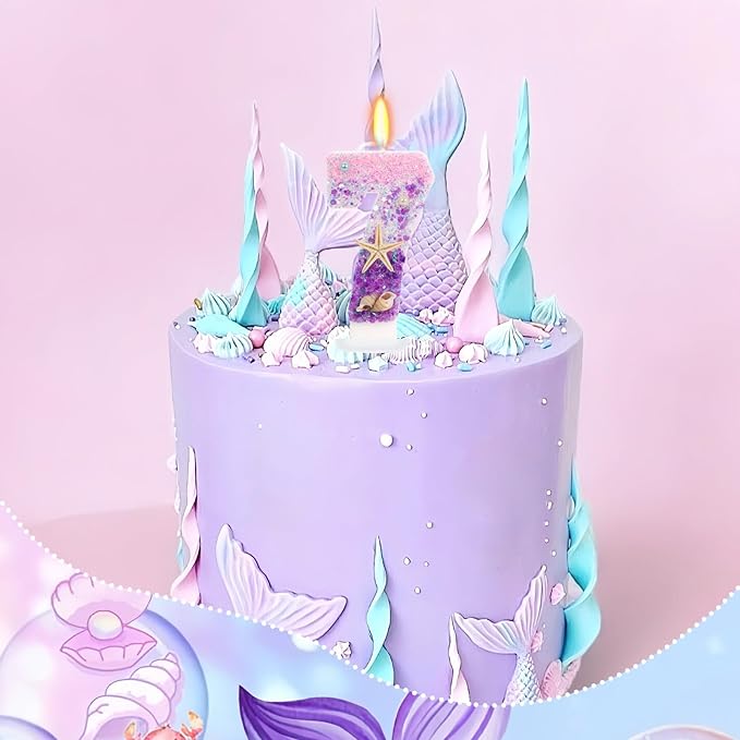 Purple Mermaid Party Number 7 Cake Candles, 2.76 inch Birthday Candle, Cake Topper Decoration for Birthday Party (Number 7)