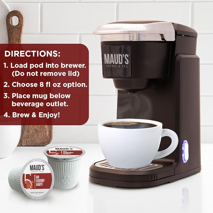 Maud's Cherry Flavored Coffee Pods, 50 ct, Medium Roast Flavored Coffee in Recyclable Single Serve Pods – 100% Arabica Beans, Compatible with Keurig K Cups Maker