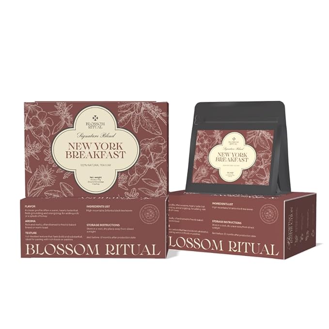 BLOSSOM RITUAL Newyork Breakfast – Strong & Smooth Black Tea with Caffeine – 20 Natural Based Pyramid Bags – Serve Upto 60 cups – Energizing Morning Tea Blend for Focus & Clarity – Resealable Zip Pouch| 2.65oz
