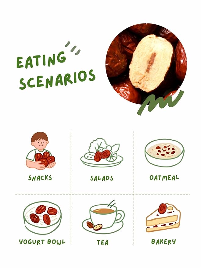 NatureBliss Premium Jujube Dates, Sun Dried Dates Fruit Snacks, Chinese Red Dates (Hong Zao), No Added Sugar, Non-GMO, Sweet Dried Jujube Fruit for Salad,Brewing Tea, Soup, Baking, Oatmeal, Large-size Jujubes (16 OZ / Pack of 1)