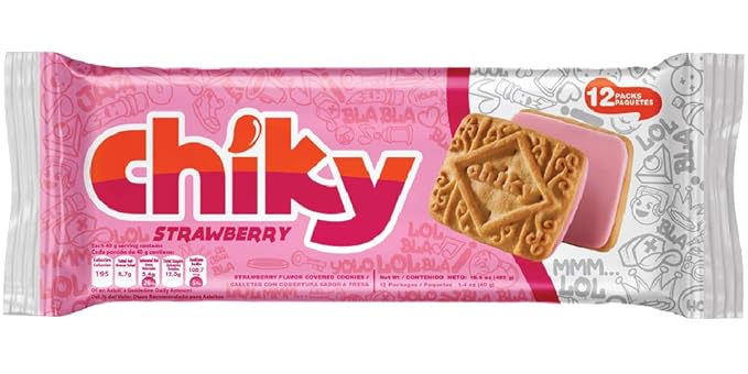 Chiky Strawberry Fudge Cookies, Crunchy & Sweet, Smooth Cream Center, Crispy Texture That Melts In Every Bite, 16.9 ounces, 1 Box contains 3 Bags, each with 12 Individual Packs.