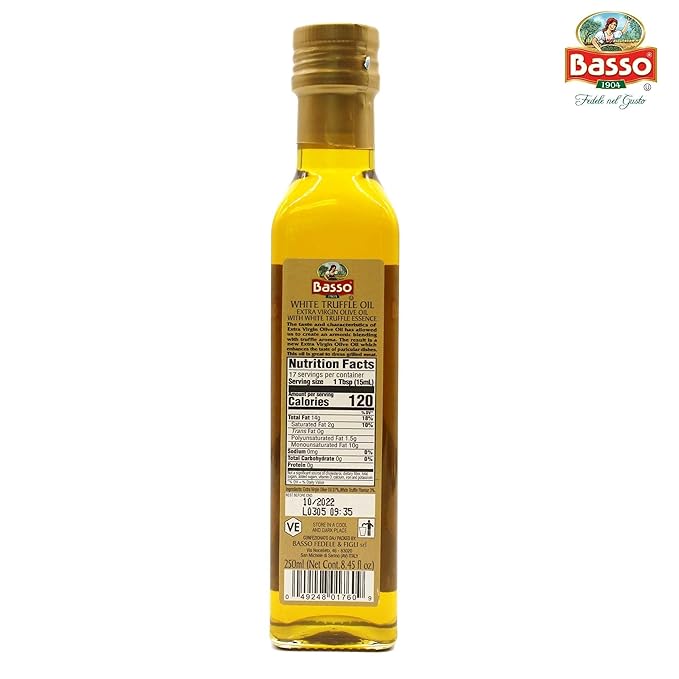 BASSO 1904 - White Infused Truffle Oil, 8.5 fl oz, 250 ml, Premium Quality, High Concentrate