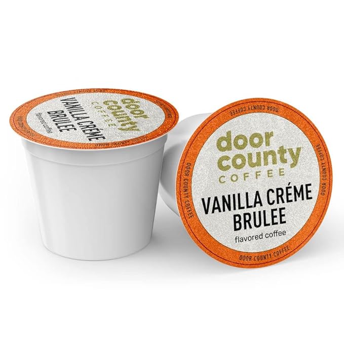 Door County Coffee - Vanilla Creme Brulee, Vanilla and Cream Flavored Ground Coffee - Medium Roast, Single Serve Cups ??10 Count