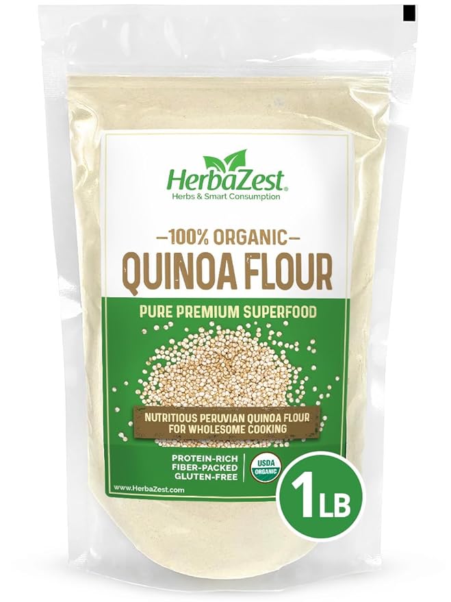HerbaZest Organic Quinoa Flour ??1 LB ??Premium USDA Certified, Vegan & Gluten-Free Superfood ??Versatile Wheat Flour Alternative for Breads & Crackers, Pancakes & Waffles, Snacks & Desserts, Savory Recipes & More