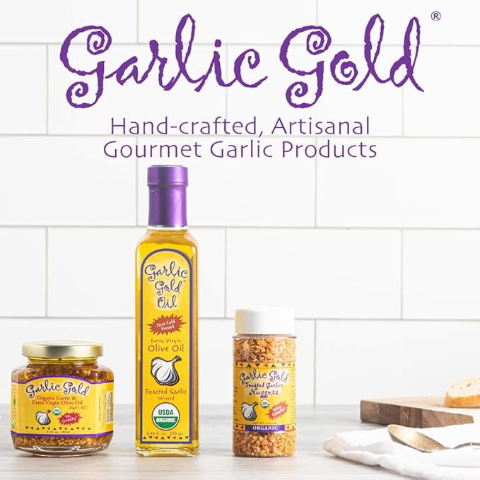 Garlic Gold Extra Virgin Olive Oil Infused with Garlic, Premium Certified USDA Organic, Low FODMAP, Cold Pressed (250 mL, 3 Pack)