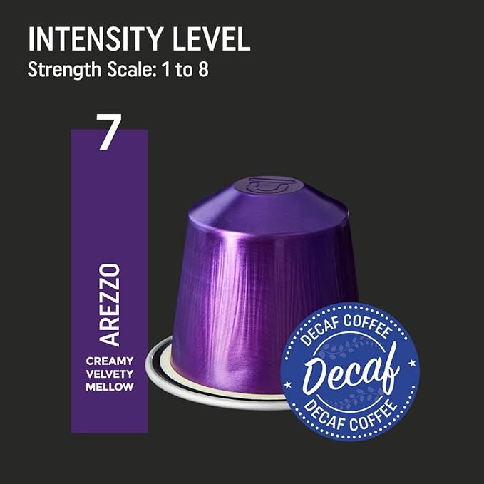 Decaf 'Arezzo': The Dark Roast with the Familiar Flavor You Love | Compatible with Nespresso | 100 Capsules | Decaffeinated