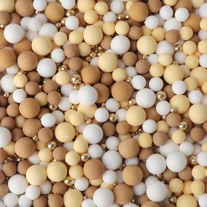 Edible Light Brown & Yellow & White & Gold Sugar Pearls Sprinkles Candy Mix Size Pearls Cake Decorations Cupcake Toppers Decorating Perfect for Wedding Party Valentine Christmas Supplies 4.58OZ