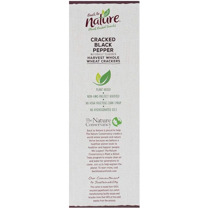 Back to Nature Cracked Black Pepper Whole Wheat Crackers - Dairy Free, Non-GMO, Made with Whole Grain Wheat & Sea Salt, Delicious & Quality Snacks, 8.5 Ounce