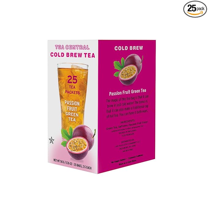 Life Plus Style Gourmet TEA CENTRAL Passion Fruit Iced Tea with Organic Ceylon Green Tea Refreshing Tea Beverages Natural Flavored Cold Brew Tea Bags Everyday Wellness Iced Drink 25 Tea Bags