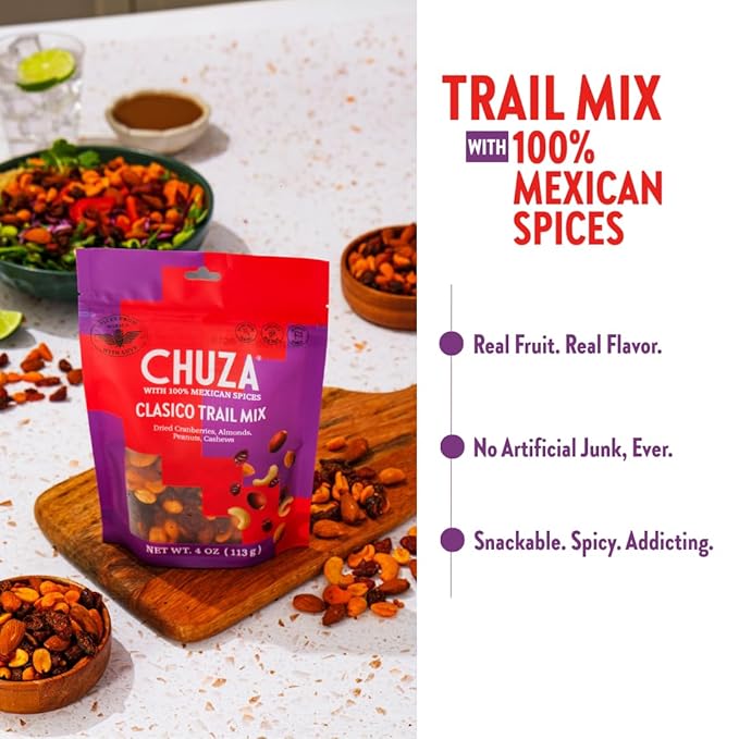 CHUZA Clasico Trail Mix ??Semi Spicy Sweet Snack with 100% Mexican Spices ??Dried Cranberries, Almonds, Peanuts & Cashews ??High Protein, Gluten-Free ??4 oz (Pack of 2)