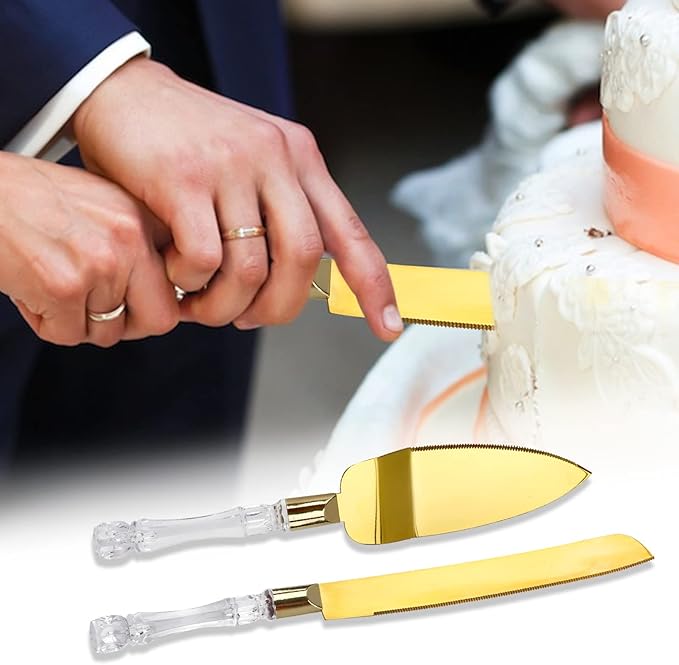 2PCS/Set Wedding Cake Knife and Server Set, Cake Cutting Set for Wedding with Faux Crystal Handles & Premium 410 Stainless Steel Blades for Wedding Cake, Birthdays, Anniversaries, Parties