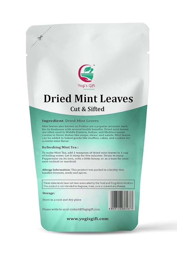Dried Mint Leaves 4 oz | Peppermint Leaves For Tea & Savoury | Non-GMO, Ethically Sourced, Cut & Sifted | Bulk Tea Loose Leaf - Yogi?์
ฒ Gift์งฐ