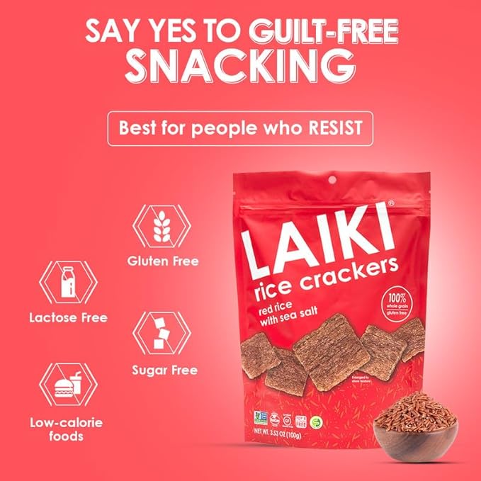 Rice Crackers - Gluten Free Snacks - Deliciously Light and Airy Crunch - Allergen-Friendly, Vegan, Non-GMO, FODMAP Friendly, Seed-Oil Free, Red Rice Sea Salt flavor - 3.53 Ounce Bag (Pack of 8)