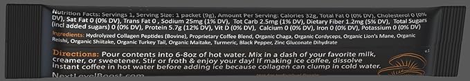 Immunity Boost Organic mushroom Instant Coffee - 10 x 9g Packets - Healthy Coffee alternative and Substitute - With Chaga, Collagen, Lions Mane and Antioxidant