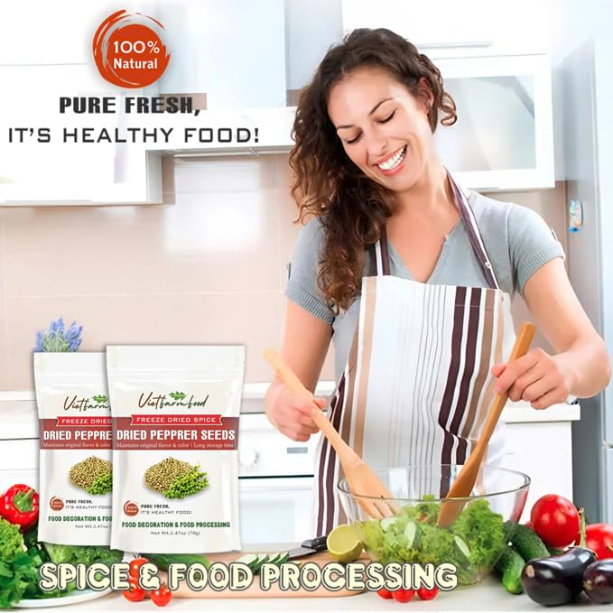 DRIED PEPPER COMS 2.47 Oz (70g) VIETFARMFOOD: Freeze-dried spice extract from 100% pure, Convenient Packaging. Long-term Preservation. Used for Processing Cooking, Baking, Salad Mixing, Soup, Sauces..