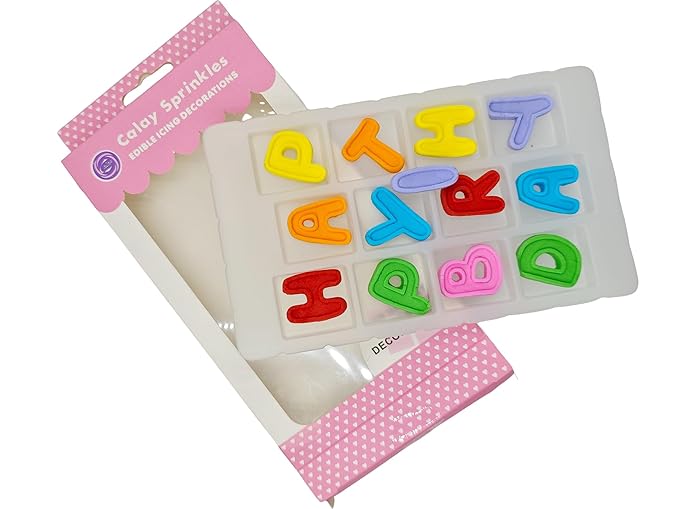 Colorful 13pcs Big Edible Letters Sprinkles Spelling Happy Birthday-perfect sugar Icing alphabet Toppers for cakes and cupcakes Decorating