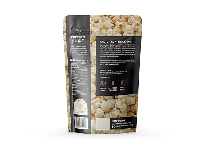 Miss Hannah's Gourmet Popcorn Buttery Salt - Classic Salty Popcorn, Light & Crisp | Vegan, Gluten-Free, Dairy-Free Snack - 13oz (3 Pack)