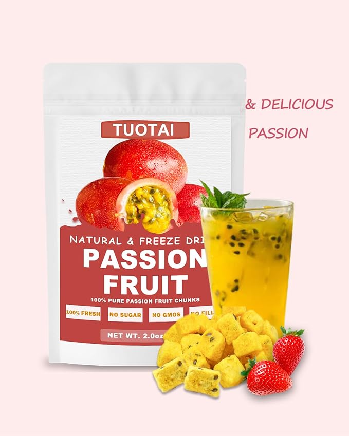 Freeze Dried Passion Fruit, 2 Ounces, Passion Fruit Chunks for Cake, Drinks and Baking Food