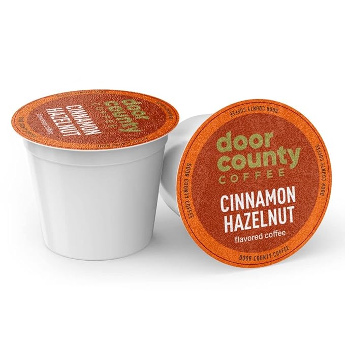 Door County Coffee Cinnamon Hazelnut Flavored Ground | 10 Count Single Serve Cups | Medium Roast | 100% Specialty Arabica | Flavored Gourmet | Cinnamon Hazelnut