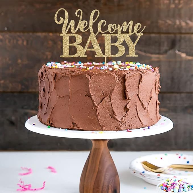 Welcome Baby Shower Cake Topper - Golden Glittering, New Baby, Welcome Baby Topper, Shower Topper竊똣reshmen Take Pictures to Decorate and Smash the Cake