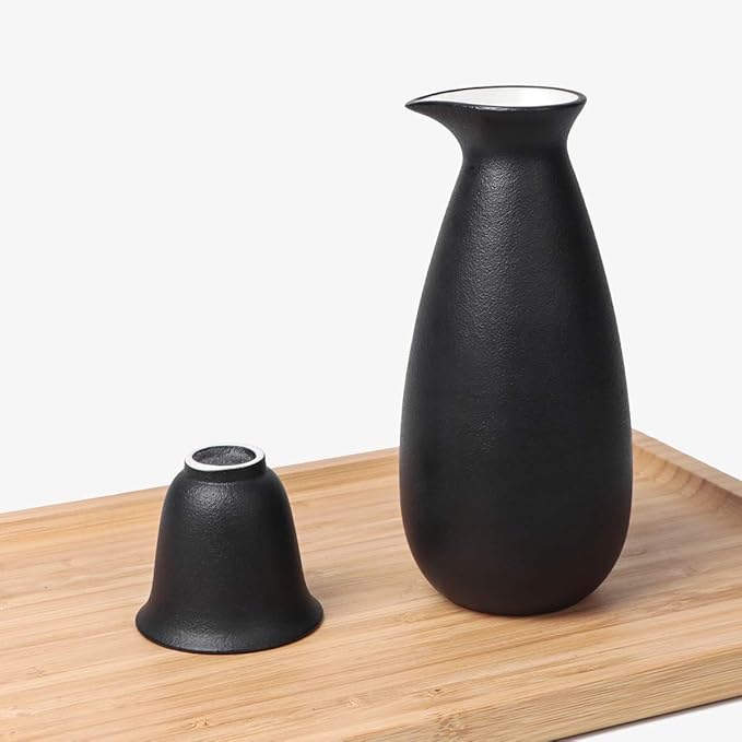 Bgbg Ceramic Sake Set with Warmer Pot Bamboo Tray-Traditional Japanese Pottery Hot Saki Set 11-Piece including 1 Sake Pot,6 Sake Cupsï¼? Warming Mugï¼? Candle Stove, 1 Candle Tea Light Holder and 1 Tray