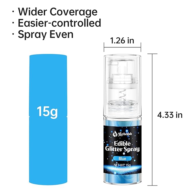 Blue Edible Glitter Spray - Herbeklab 15g Edible Glitter for Cakes, Food Grade Metallic Shimmer Powder, Edible Blue Spray for Cookie Decorating, Chocolate, Strawberries