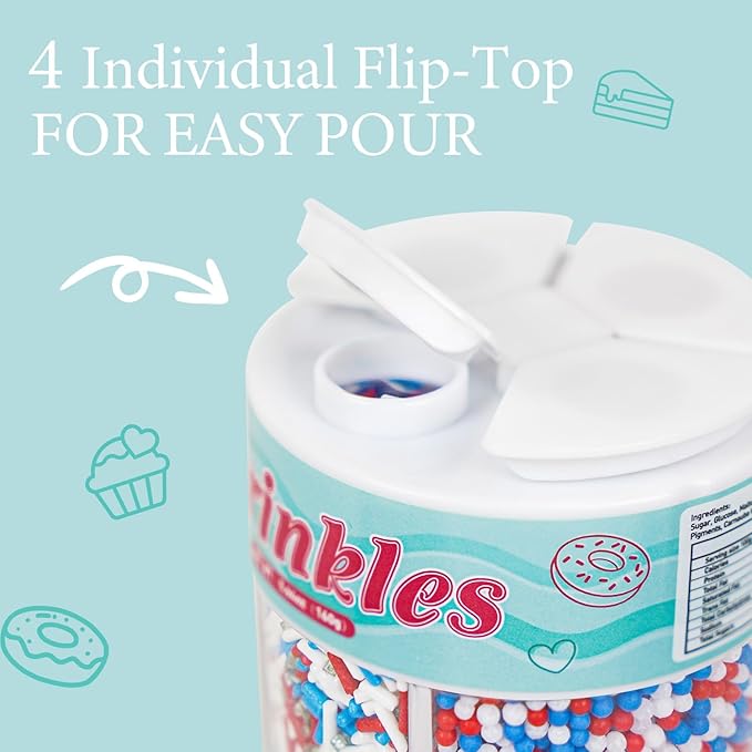 4th of July Sprinkles, Patriotic Sprinkle, Red White and Blue Sprinkles for Cupcakes Cake Decorating, Silver Star Mix, 160g/5.64oz, Cake Decorations, Baking Ice Cream Toppings