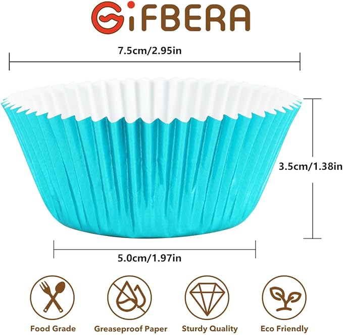 Gifbera Foil Cupcake Liners Standard Size Metallic Muffin Baking Cups 100-Count, Aqua
