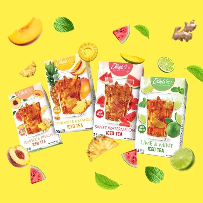 Olinda Pineapple and Mango Iced Tea Bags Herbal Cold Brew Organic Black Tea Refreshing Summer Drink Antioxidant Hot and Cold Brew Natural Sweetened Fruity Flavored Tea Healthy Sucralose Caffeinated Tea