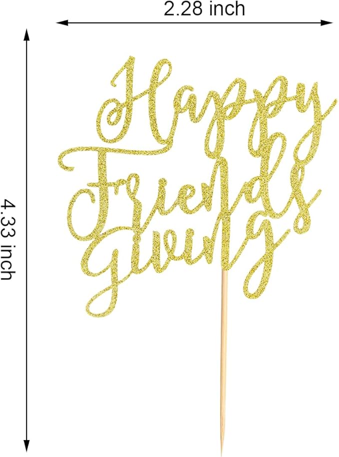 24Pcs Happy Friendsgiving Cupcake Toppers Fall Theme Thanksgiving Cupcake Picks Give Thanks Cake Decorations for Happy Thanksgiving Day Theme Birthday Party Supplies - Gold Glitter