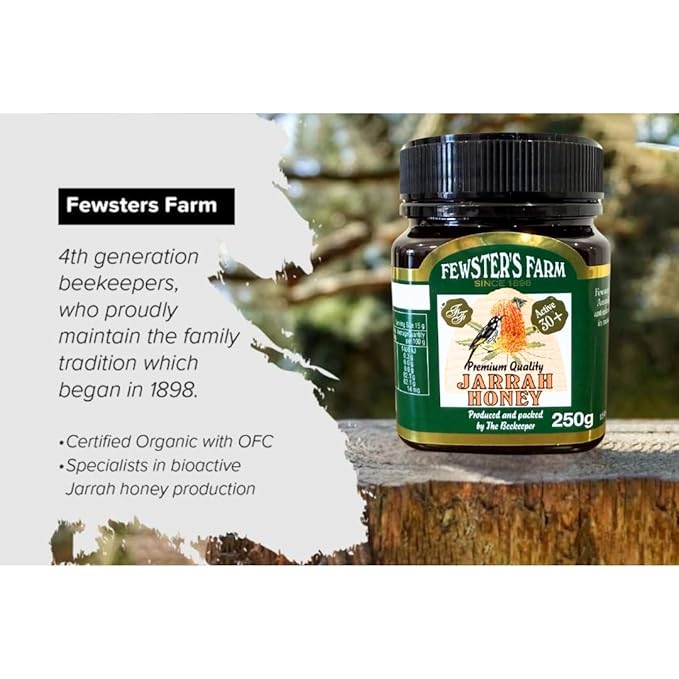 Jarrah Honey TA 30+ - 250 g / 8.8 oz Jarrah Honey is nectar gathered by bees from the flowers of the Jarrah Tree