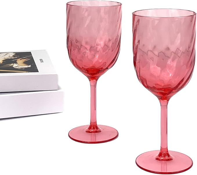 Yalin Set of 6 Unbreakable 15 oz Acrylic Plastic Wine and Water Tumbler Stackable Goblets. (Red, 15 oz)