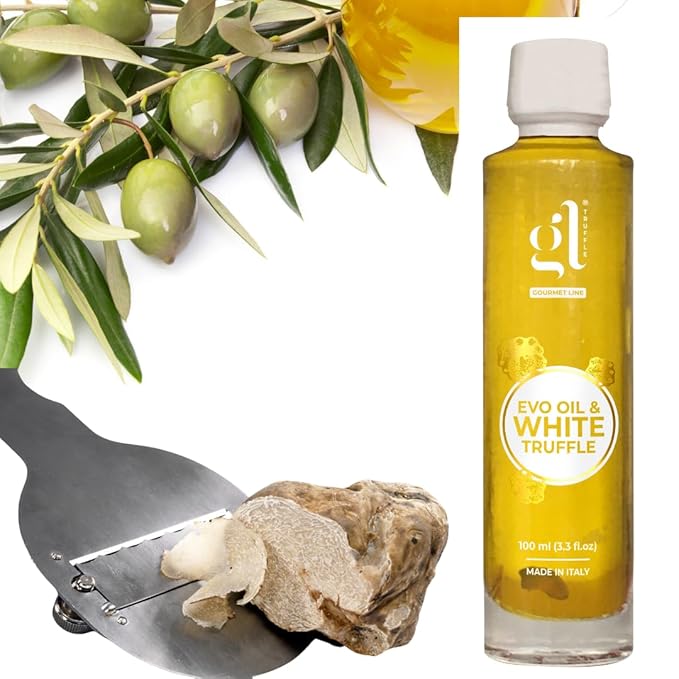 GL Truffle GOURMET LINE White Truffle Oil, Infused with Real Truffle Slice, Authentic, High Concentrated White Truffle Flavor, 100 ml (3.4 FL oz), Premium Quality, Product Of Italy