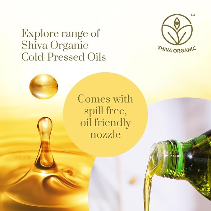 Shiva Organic Cold-Pressed Groundnut Oil - 100% Natural, Certified Organic - 1L (33.8 fl oz) for Cooking, Frying, and Healthy Living