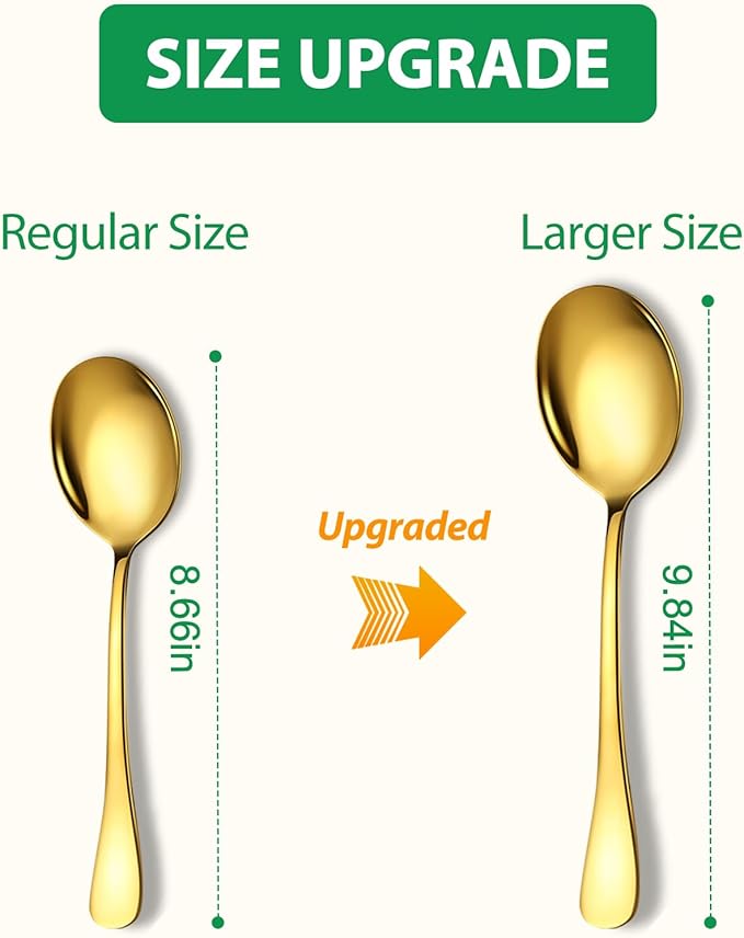 4 Piece Stainless Steel Serving Spoons Set, 10-Inch, Includes 4 Large Spoons, for Parties/Kitchen/Buffet/Catering, Dishwasher Safe,Gold