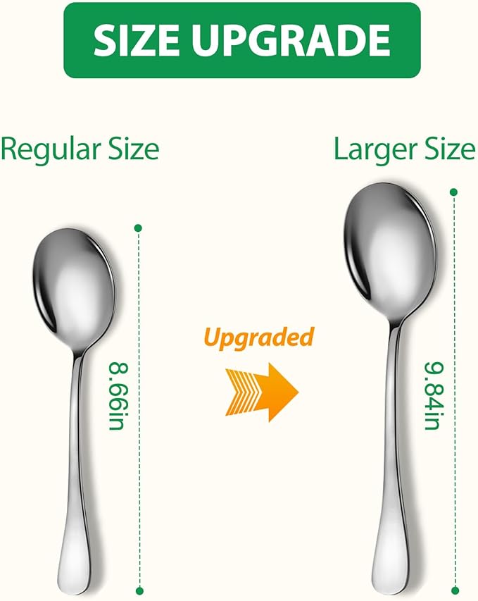 4 Piece Stainless Steel Serving Spoons Set, 10-Inch, Includes 4 Large Spoons, for Parties/Kitchen/Buffet/Catering, Dishwasher Safe,