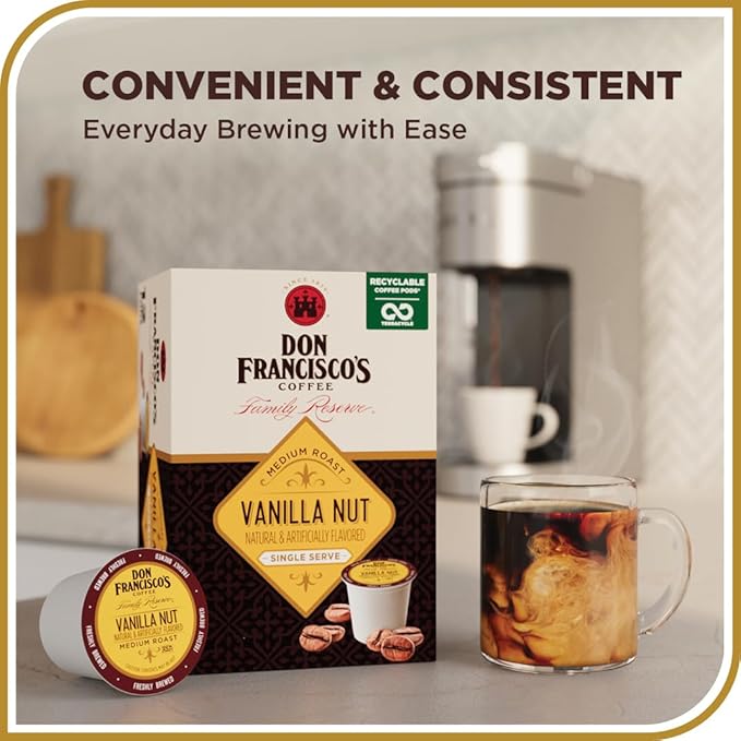 Don Francisco's Vanilla Nut Flavored Coffee - 24 K-Cup Compatible Single-Serve Pods - 100% Arabica, Smooth, Rich Flavor and Nutty Notes - Compatible with Keurig Brewers