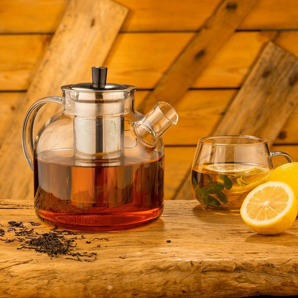 1500ml(50oz) Glass Teapot with Removable Infuser, Ehugos Stovetop Safe Large Tea Pot, Blooming and