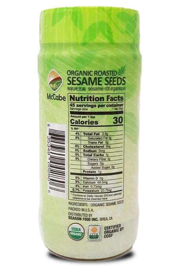 McCabe Organic Roasted Sesame, 8oz, USDA Organic Certified, CCOF Certified Organic, Roasted & Packed in USA